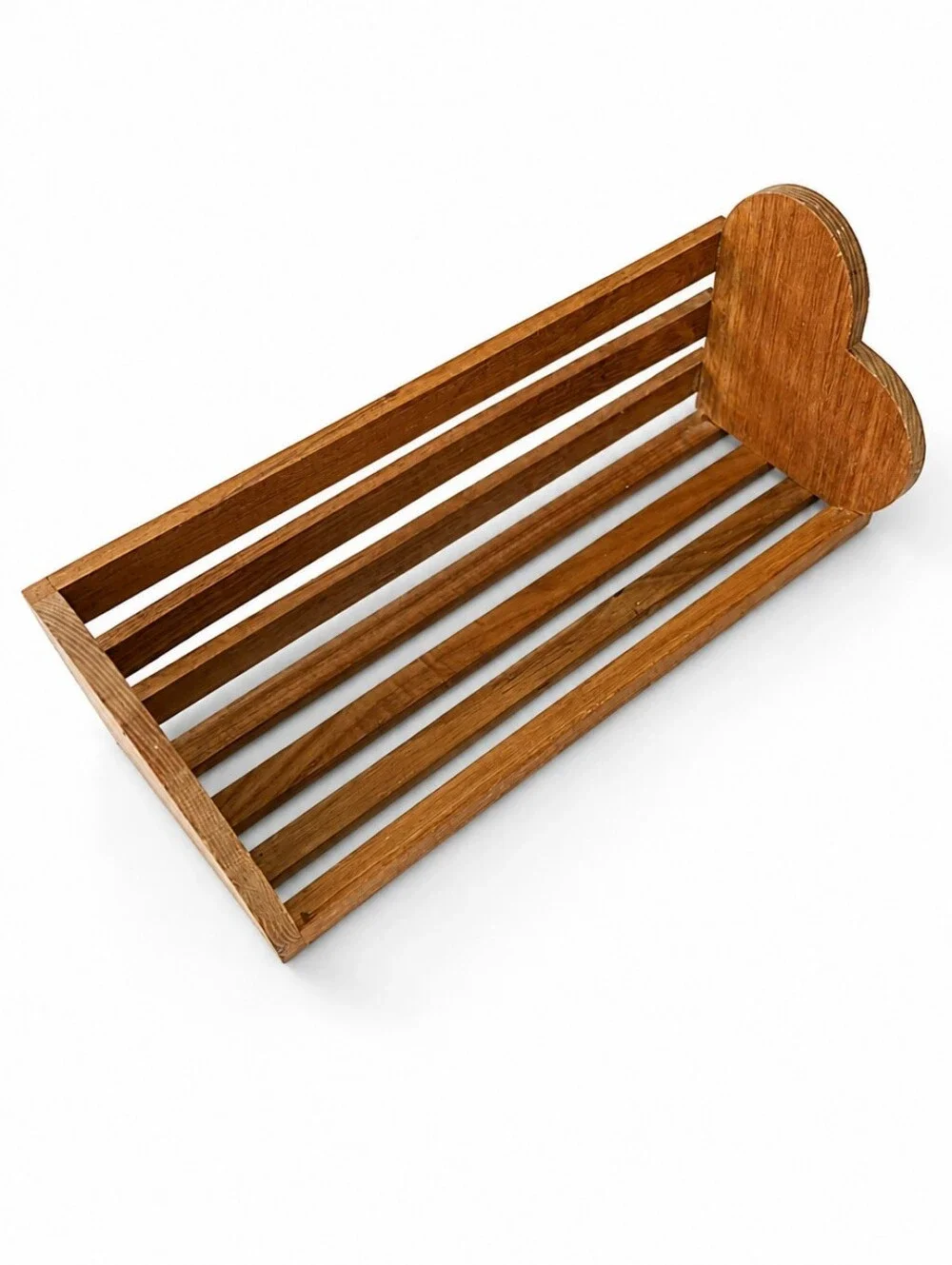 Vintage Handmade Slatted Wooden Shelf With Heart Sides